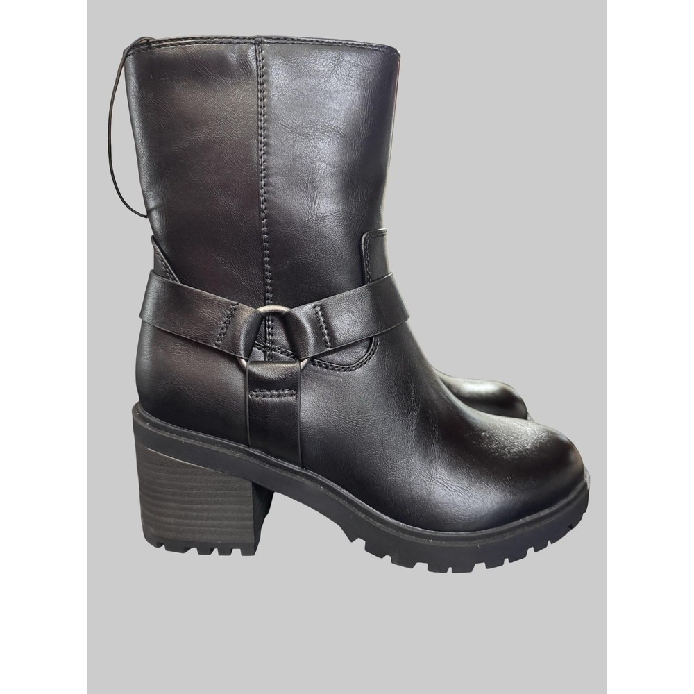 Universal Thread Combat Boots Womens Size 7.5 Black Greyson Harness Side Zip NEW